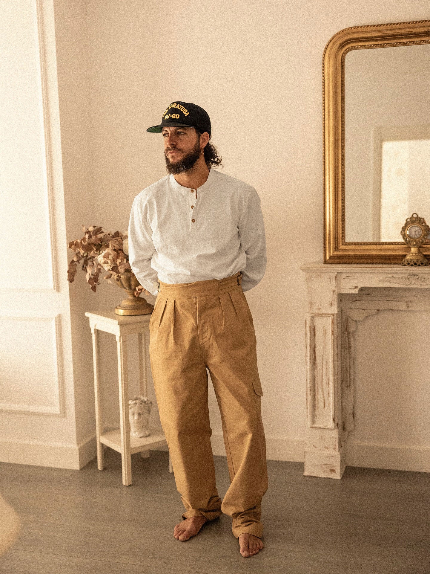 Organic Collarless Grandad Smock Shirt