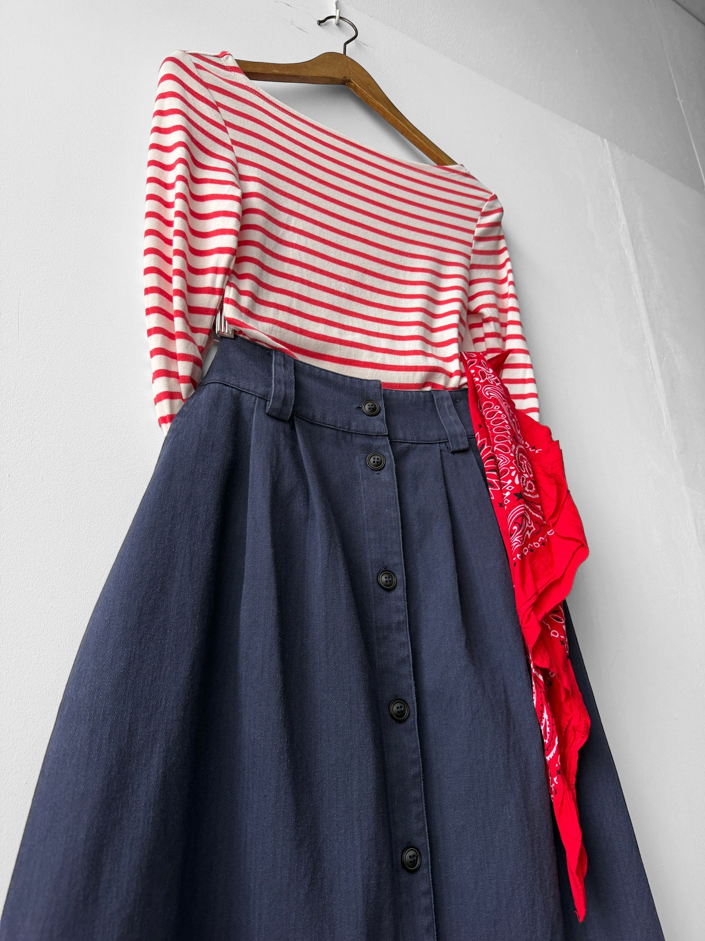 1950s Button Down A-line Utility Skirt Navy Blue
