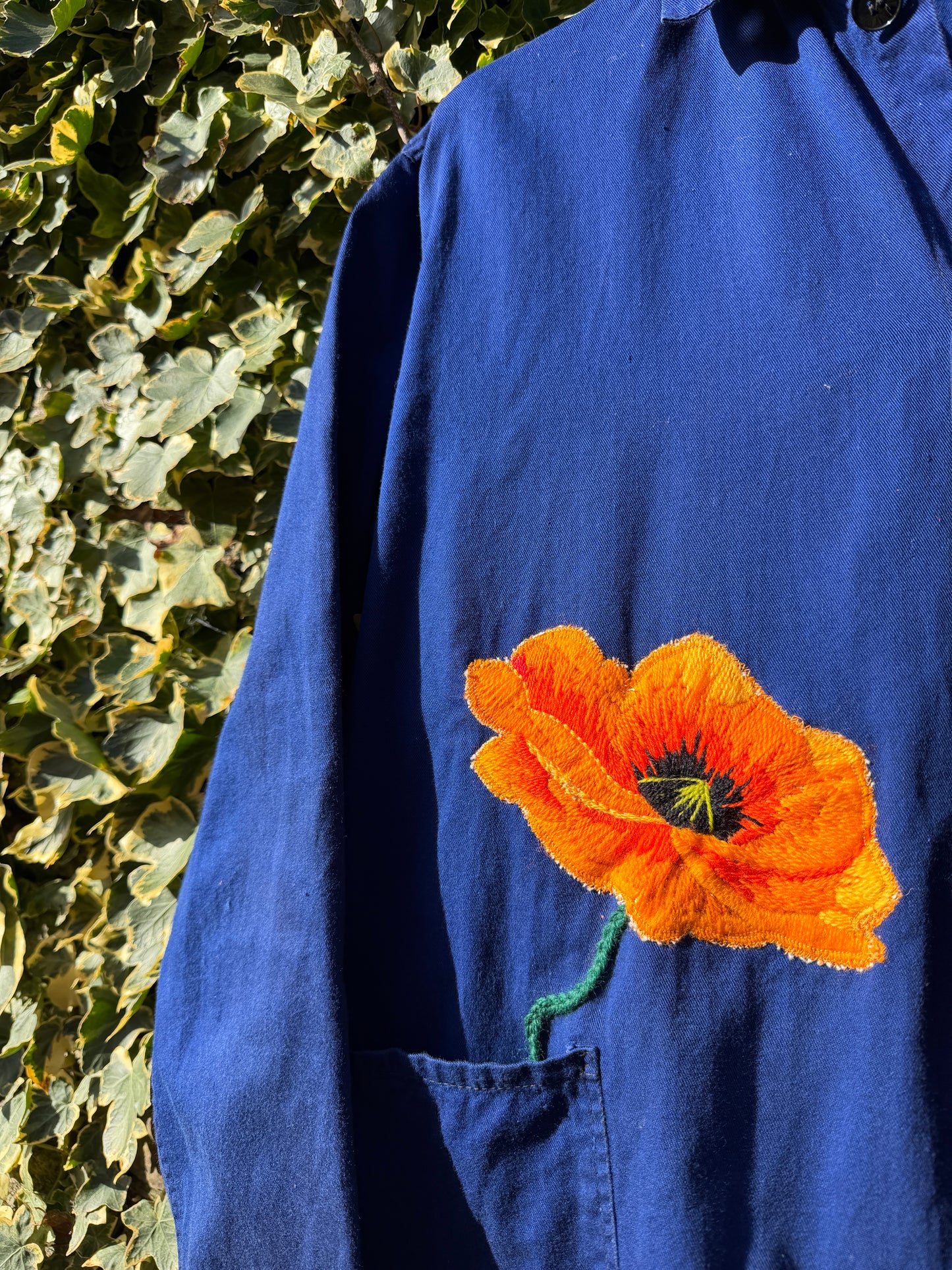 Vintage Embroidered Poppy French Chore Jacket