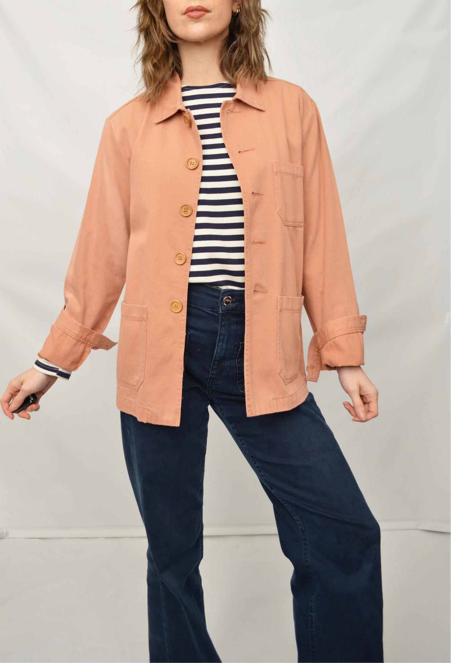 Herringbone Dusty Rose Peach Pink Chore Jacket