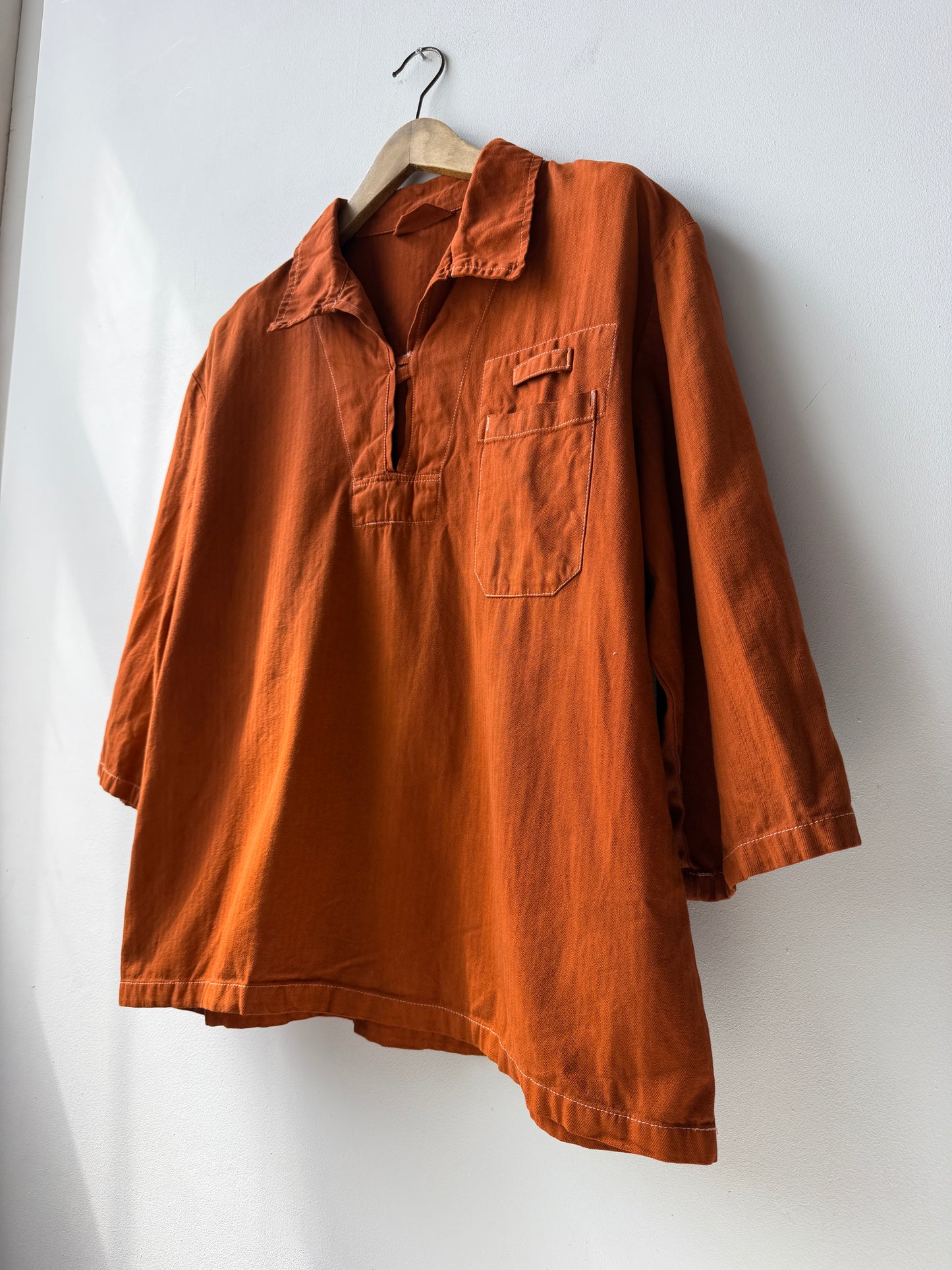 Vintage Artist Smock Pullover Top Burnt Orange 3/4 Sleeve