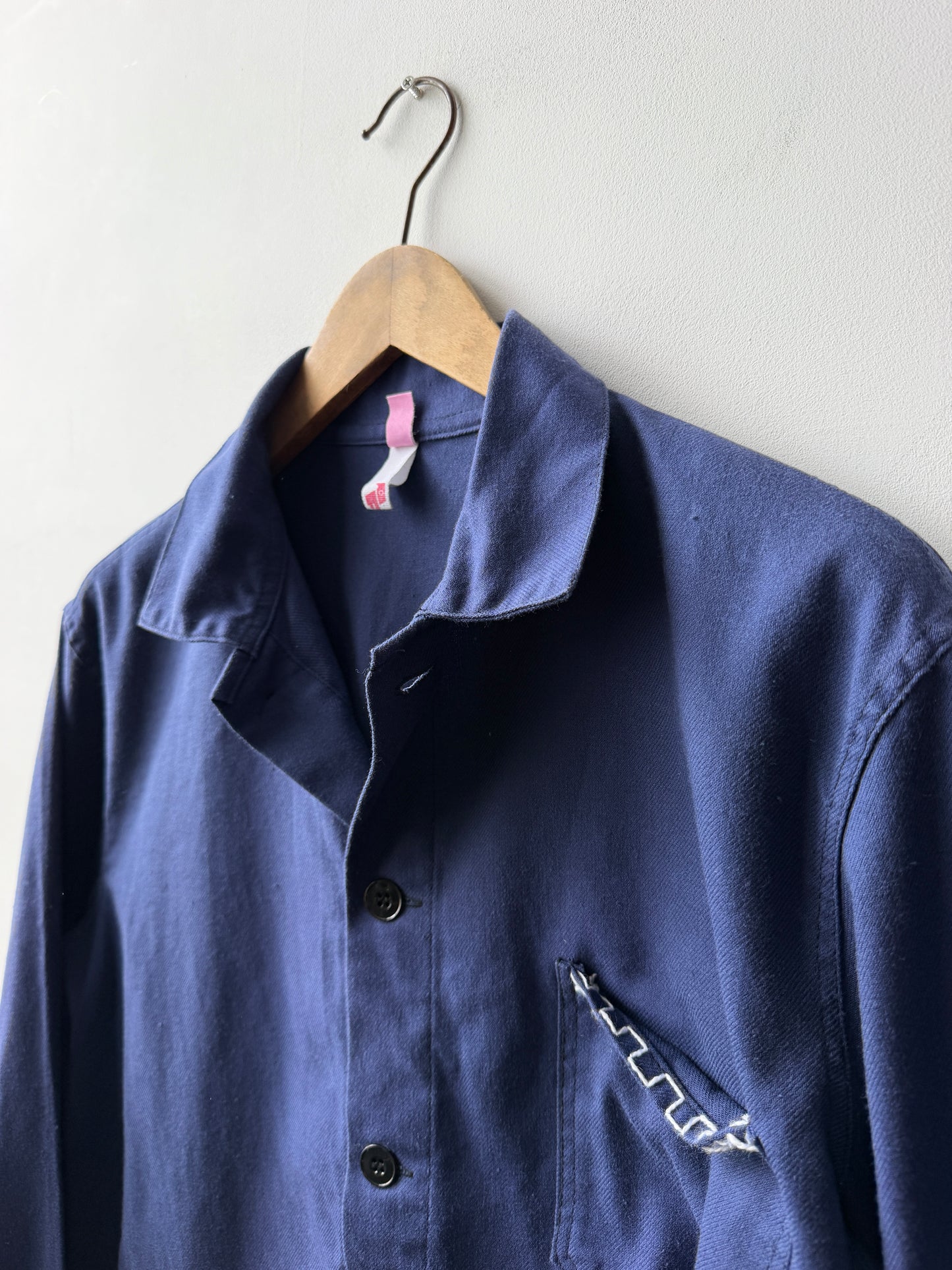 Vintage French Chore Jacket Reworked Contrast White Stitch
