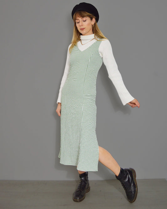 French Gingham Meadow Green Maxi Dress