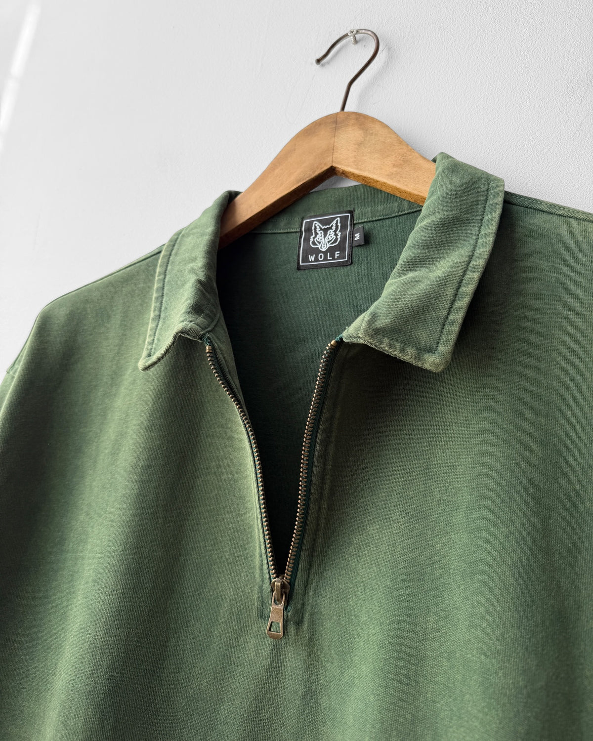 Faded Quarter Zip Sweatshirt Bottle Green Washed Cotton