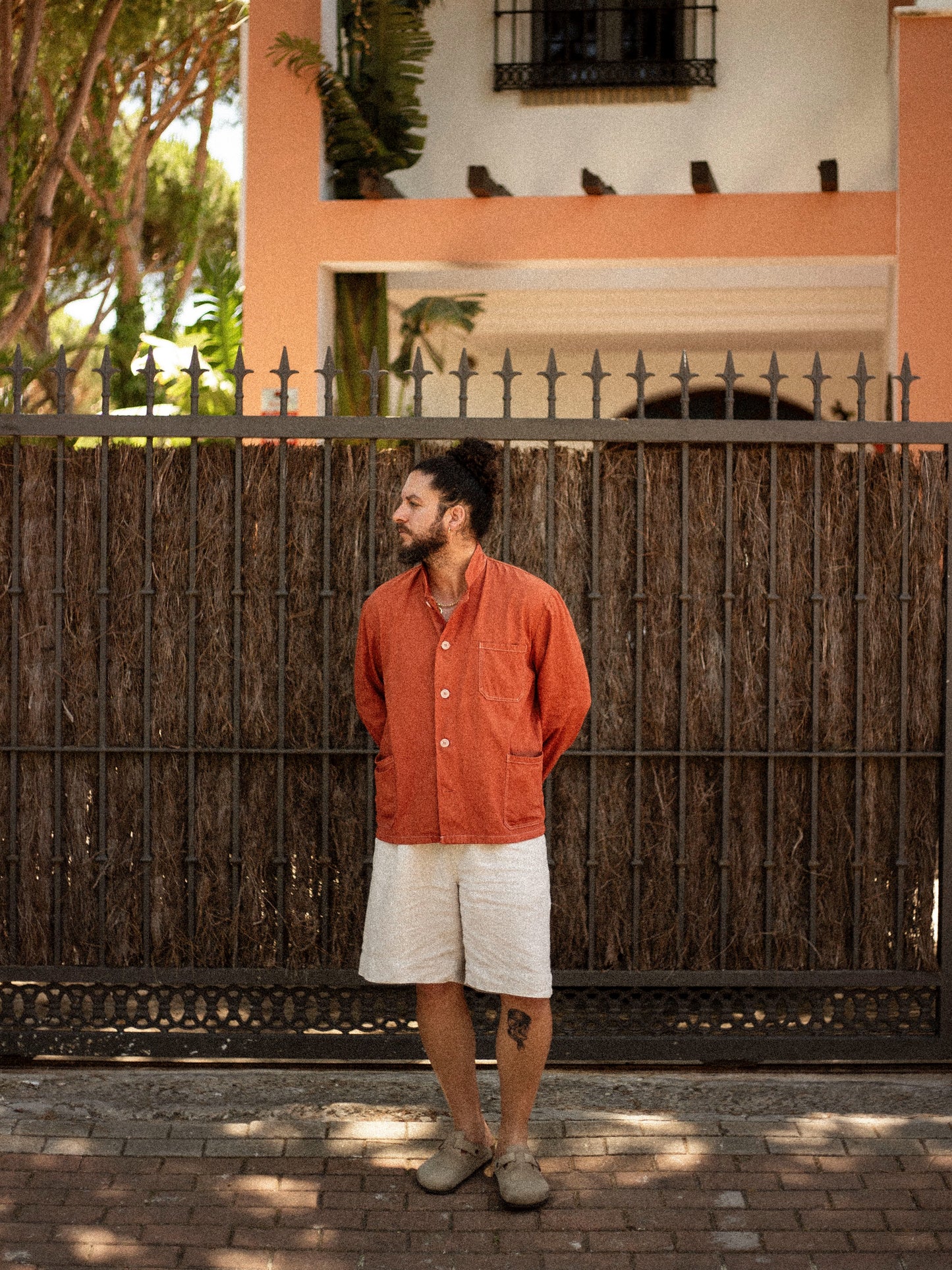 Vintage Burnt Orange Nehru Mandarin Collar Smock Chore Jacket