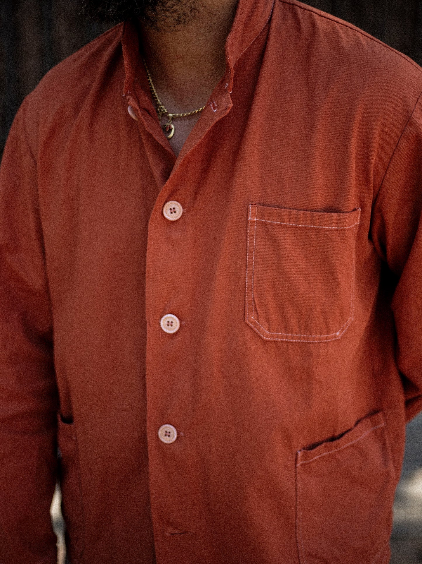 Vintage Burnt Orange Nehru Mandarin Collar Smock Chore Jacket