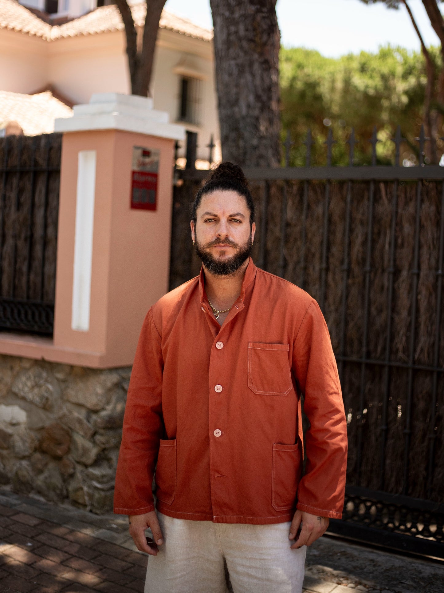 Vintage Burnt Orange Nehru Mandarin Collar Smock Chore Jacket