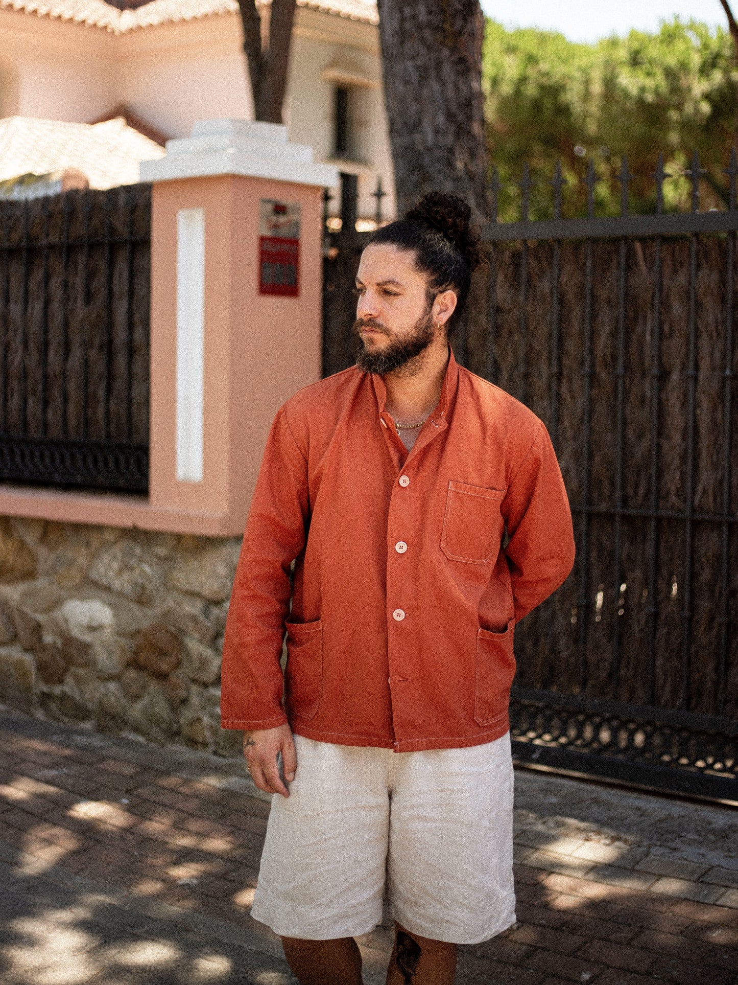 Vintage Burnt Orange Nehru Mandarin Collar Smock Chore Jacket