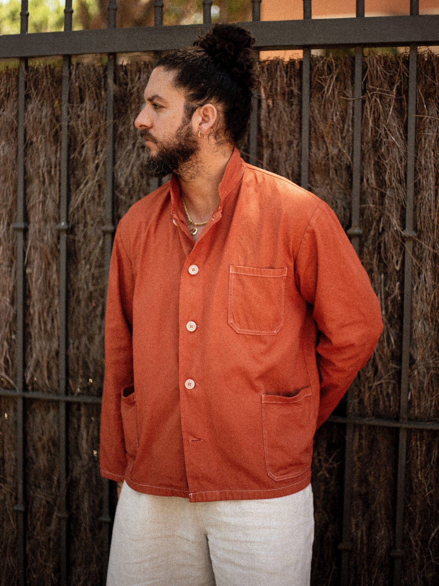 Vintage Burnt Orange Nehru Mandarin Collar Smock Chore Jacket