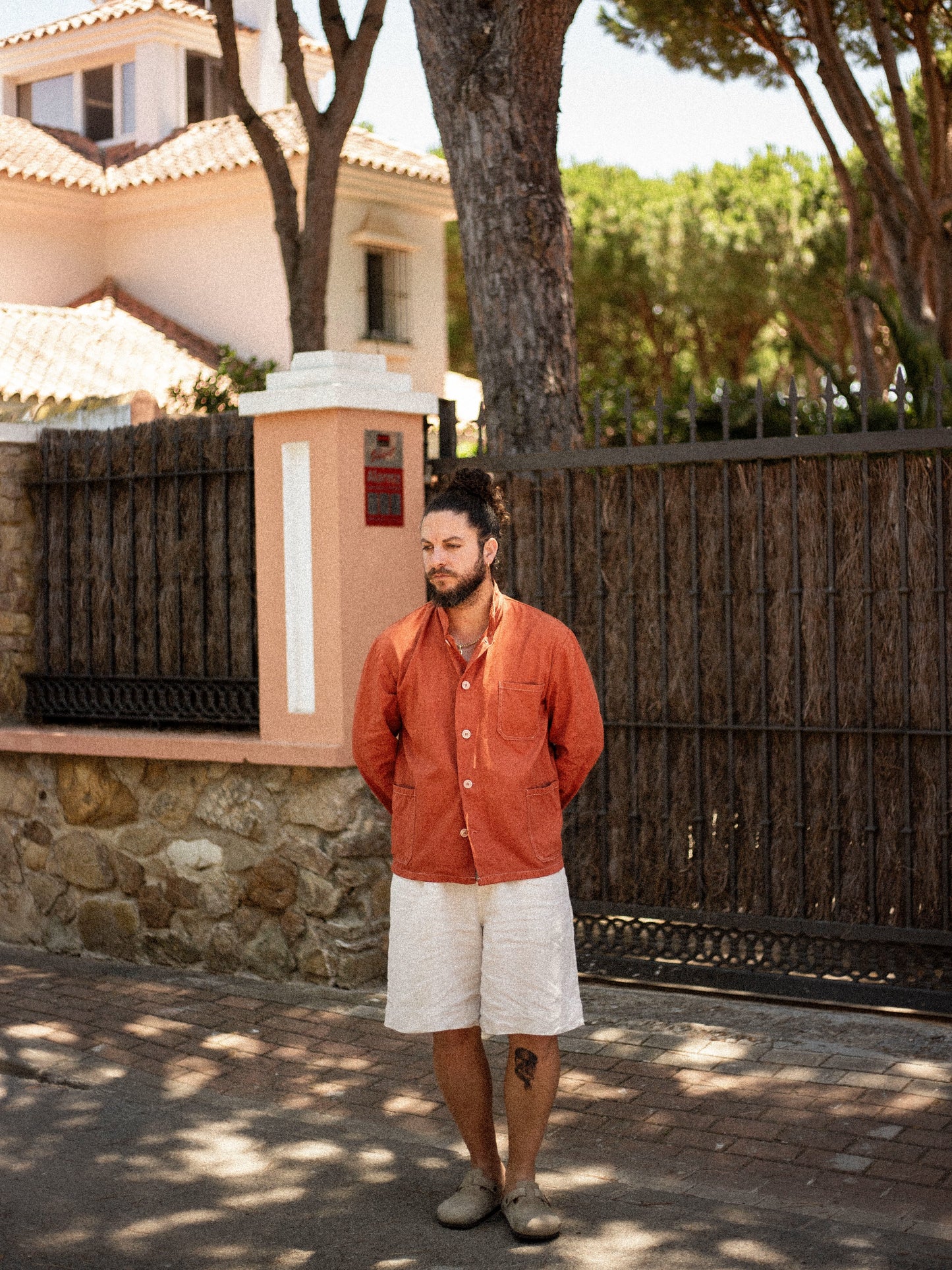 Vintage Burnt Orange Nehru Mandarin Collar Smock Chore Jacket