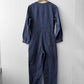Collarless Workwear Jumpsuit Coveralls Herringbone Blue