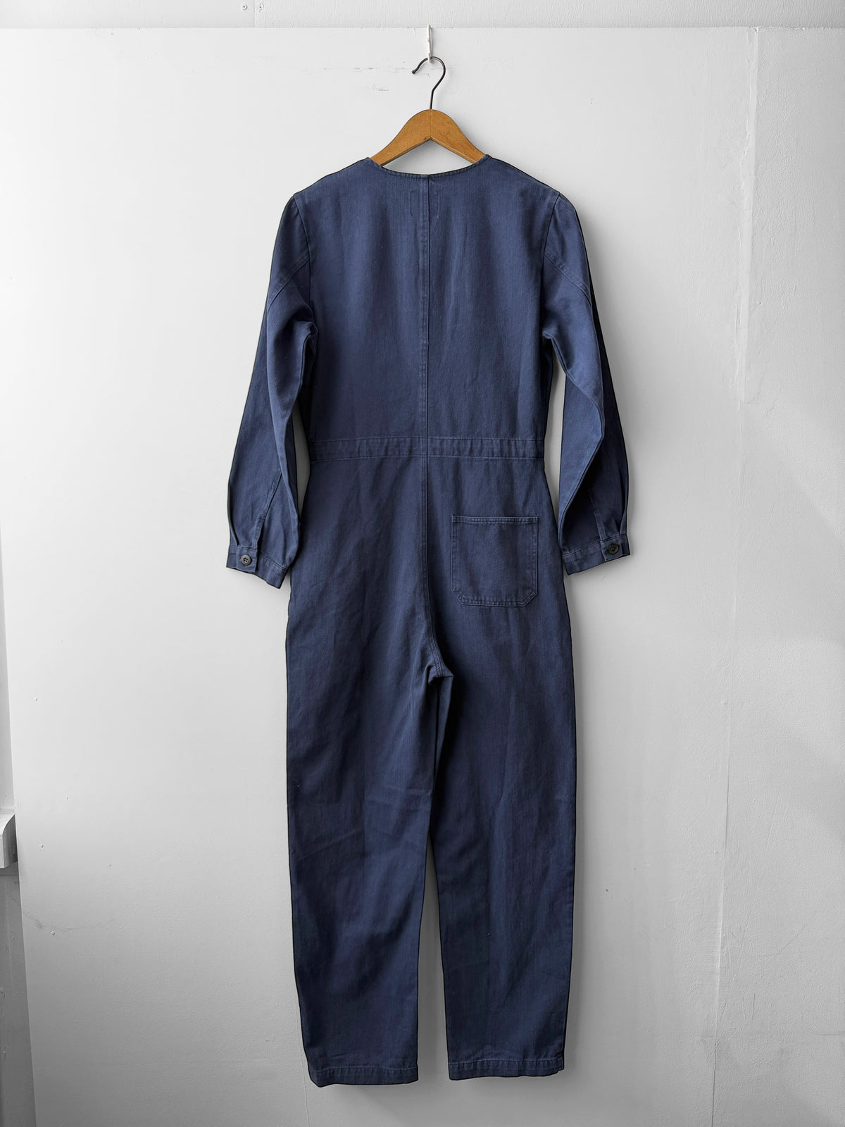 Collarless Workwear Jumpsuit Coveralls Herringbone Blue