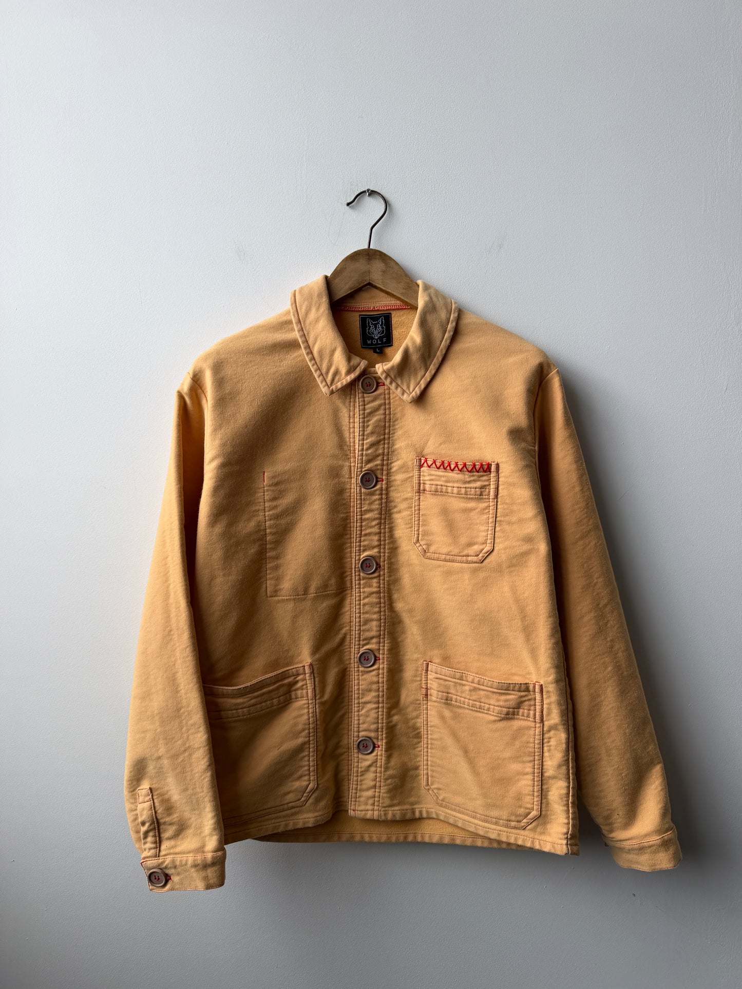 WOLF Moleskin Jacket Reworked Chore Jacket Red Stitch - Medium/Large