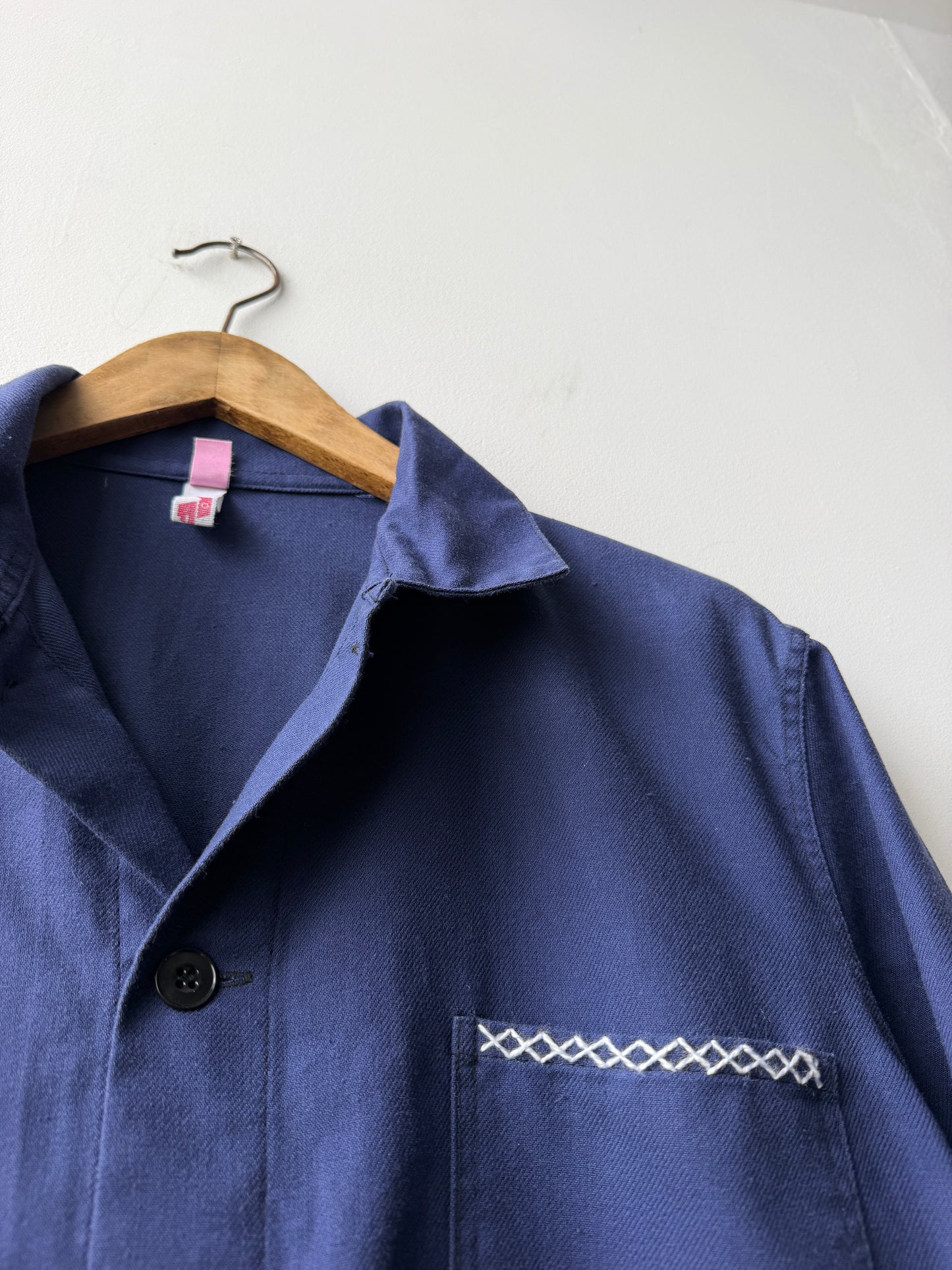 Vintage French Chore Jacket Reworked Contrast White Stitch