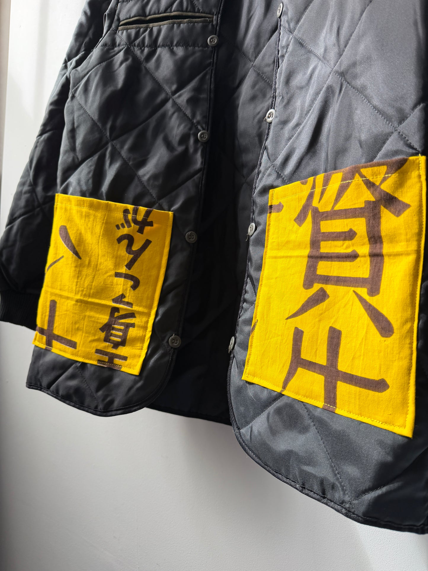 Vintage Black Liner Reworked Japanese Yellow Pockets