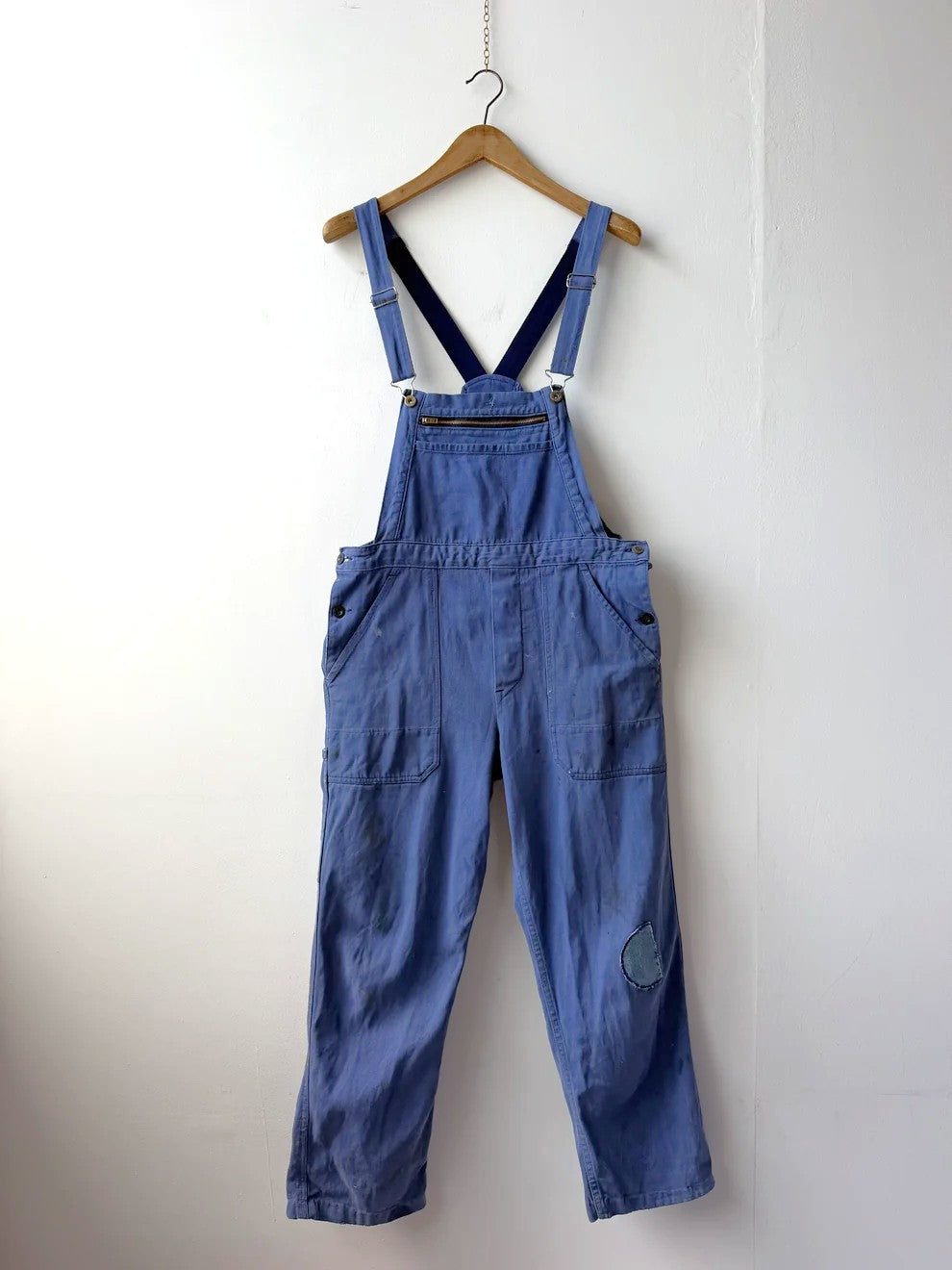Vintage Patched Painters Workwear Dungarees Chalk Blue