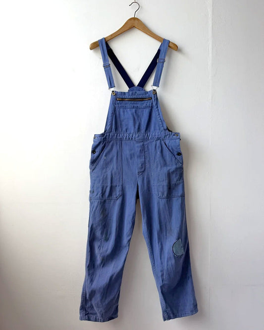 Vintage Patched Painters Workwear Dungarees Chalk Blue