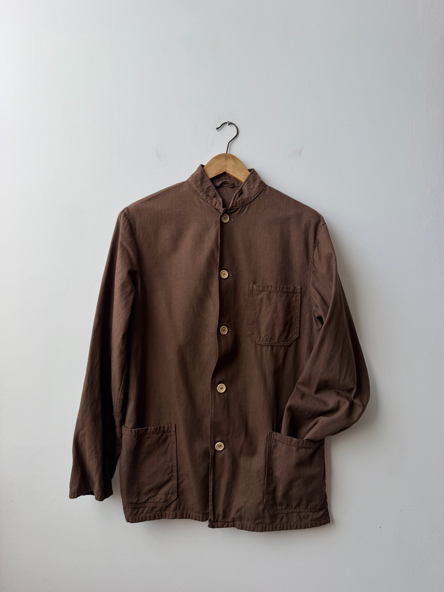 Vintage Brown Herringbone Chore Jacket Nehru Mandarin Collar