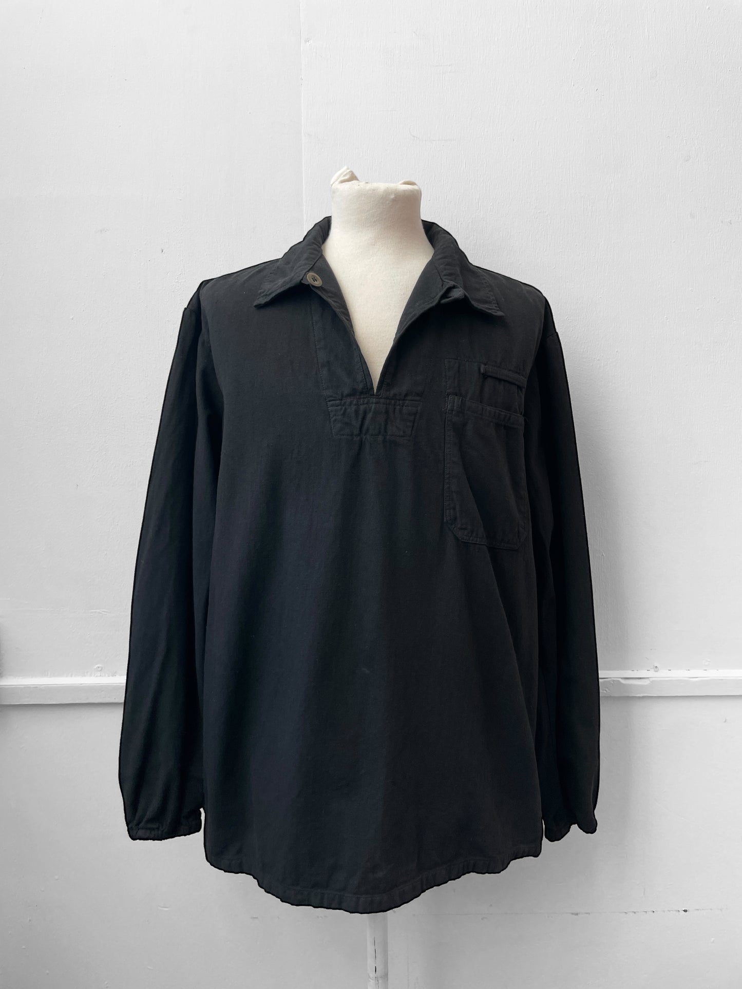 Vintage Cotton Herringbone Smock Black