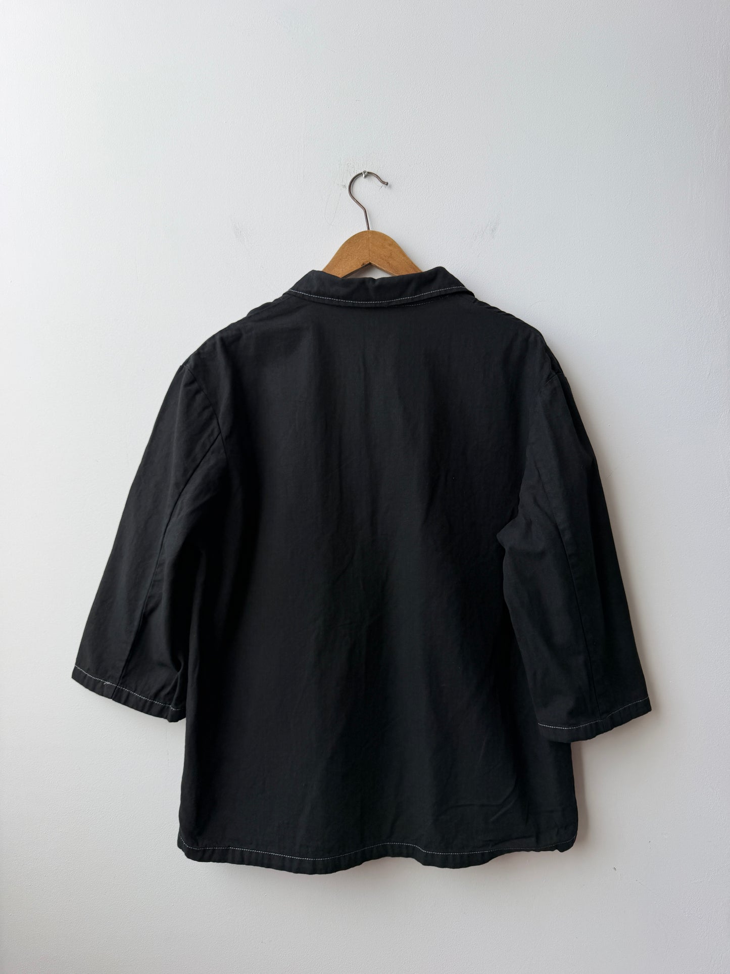 Vintage Artist Smock Pullover Collared Herringbone Black