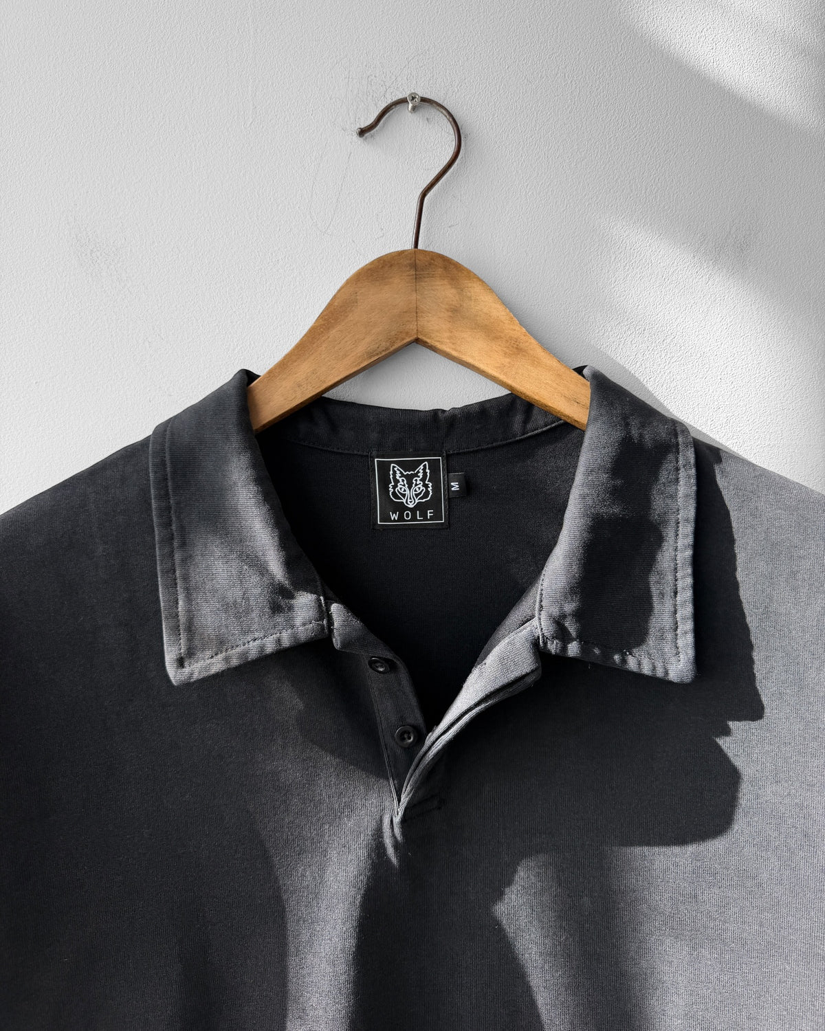 Faded Wash Polo Sweatshirt Cotton Charcoal Black