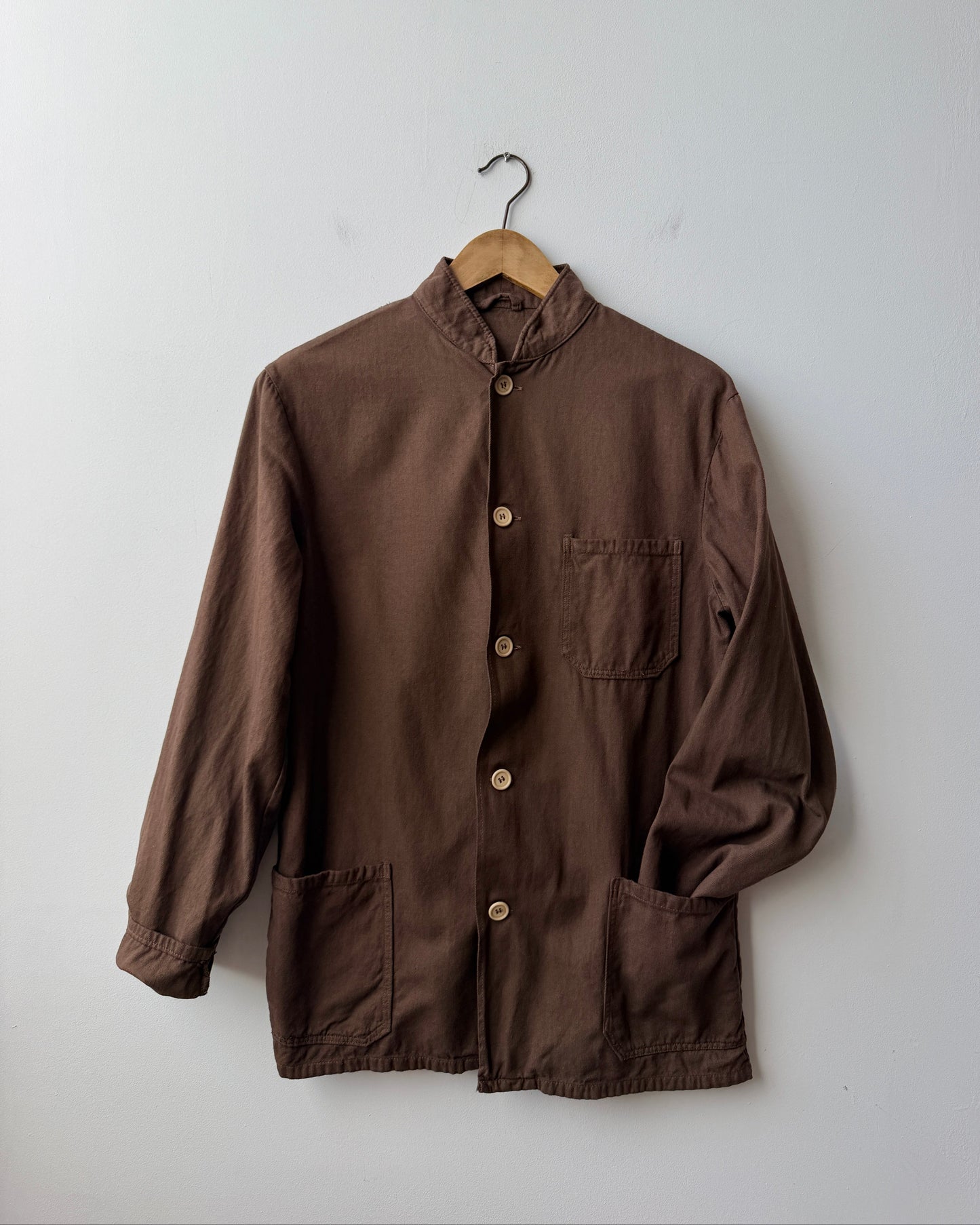 Vintage Brown Herringbone Chore Jacket Nehru Mandarin Collar