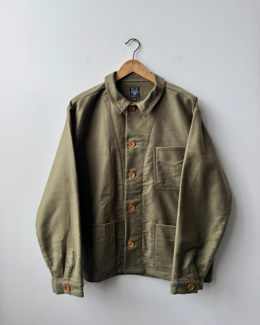 WOLF Reworked Chore Jacket Contrast Red Stitch Moss Green 2XL