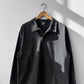 Faded Wash Polo Sweatshirt Cotton Charcoal Black