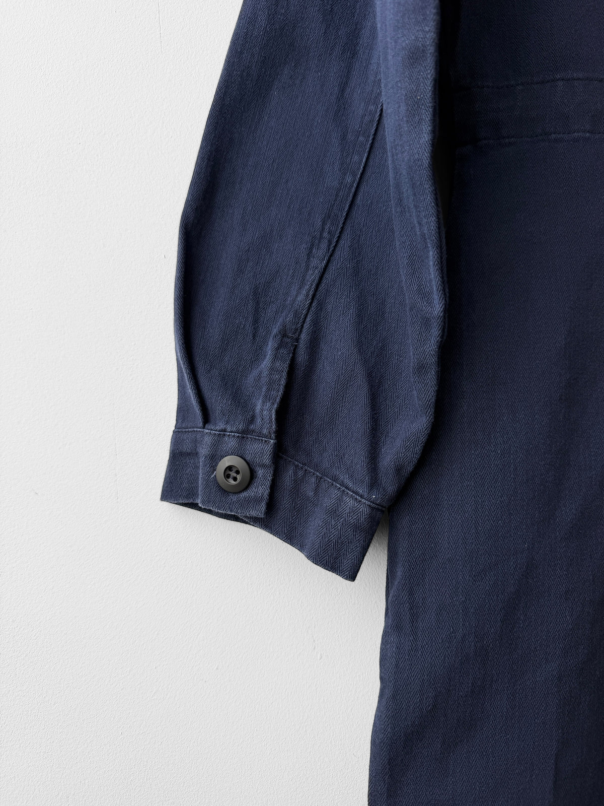 Collarless Workwear Jumpsuit Coveralls Herringbone Blue