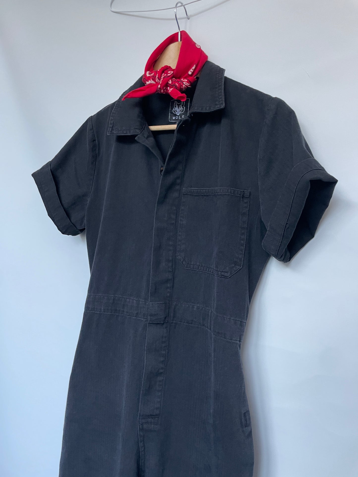 Short Sleeved Black Workwear Jumpsuit