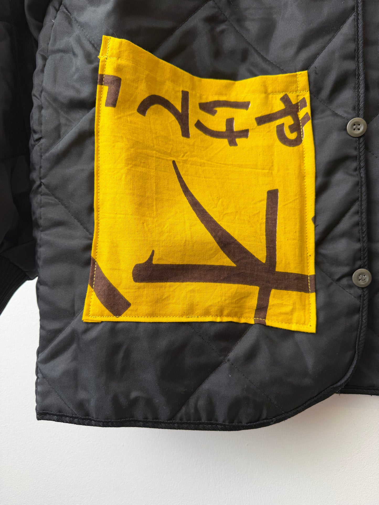 Vintage Black Liner Reworked Japanese Yellow Pockets