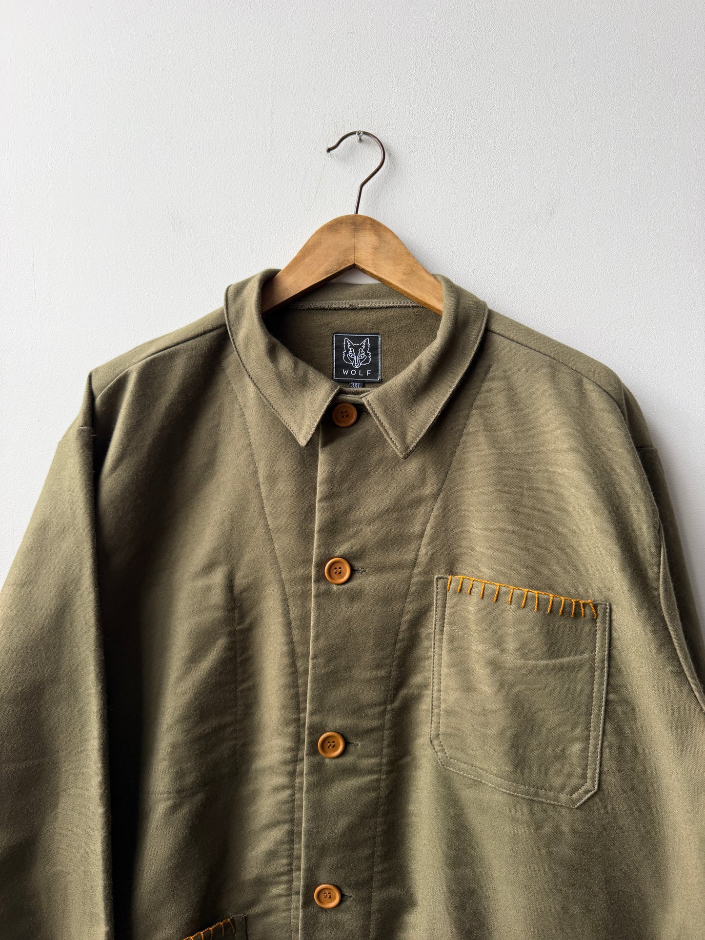 WOLF Reworked Chore Jacket Contrast Mustard Blanket Stitch 3XL