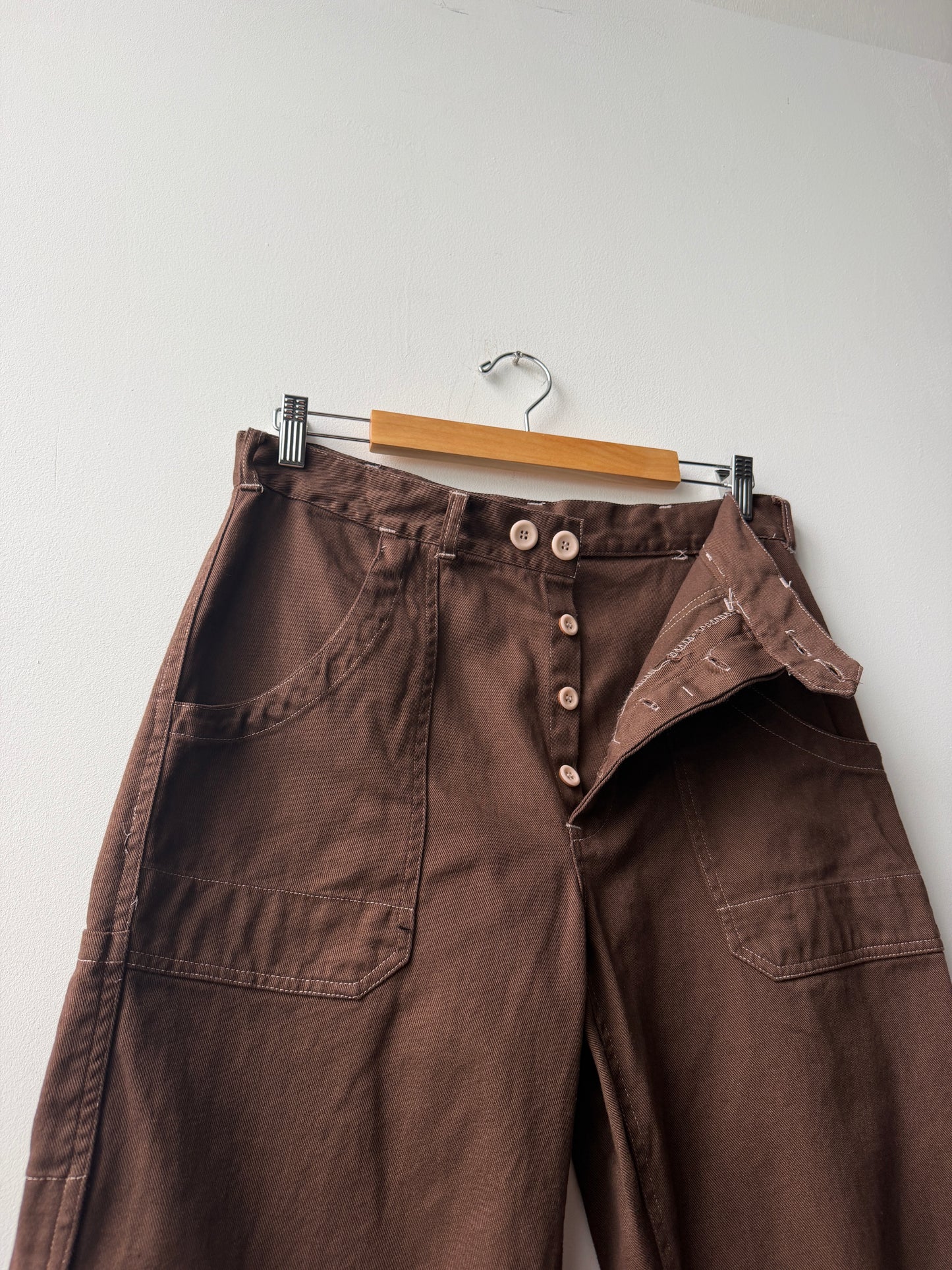 Vintage Brown Workwear Pants Double Button