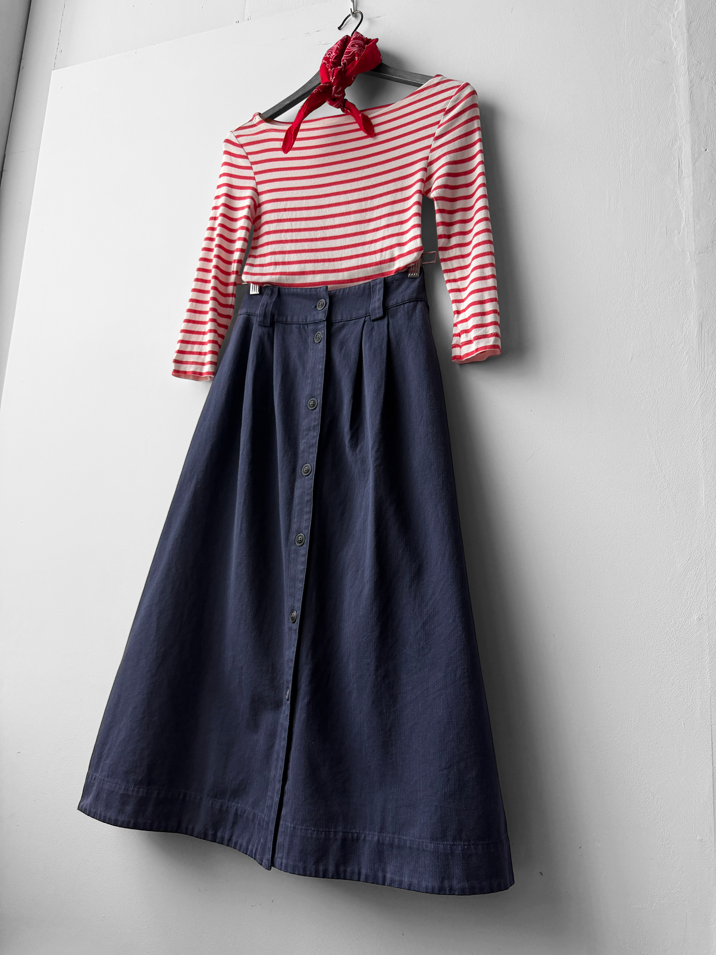 1950s Button Down A-line Utility Skirt Navy Blue