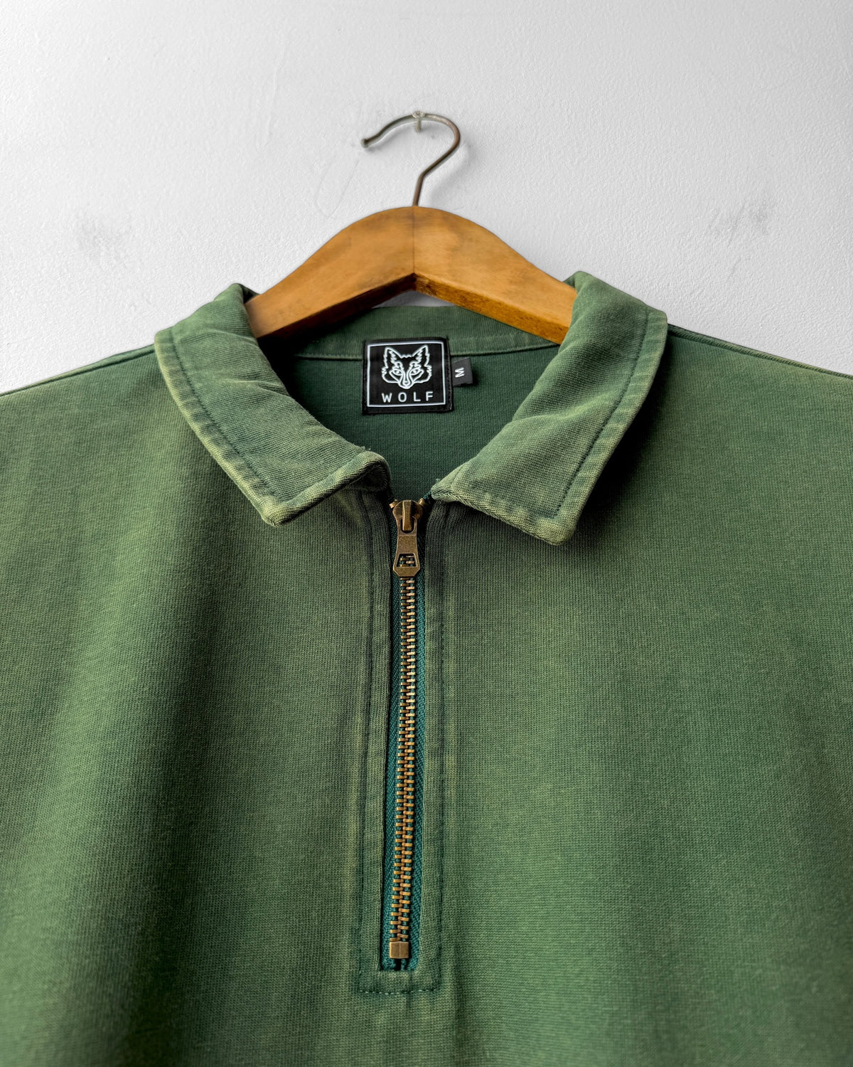 Faded Quarter Zip Sweatshirt Bottle Green Washed Cotton