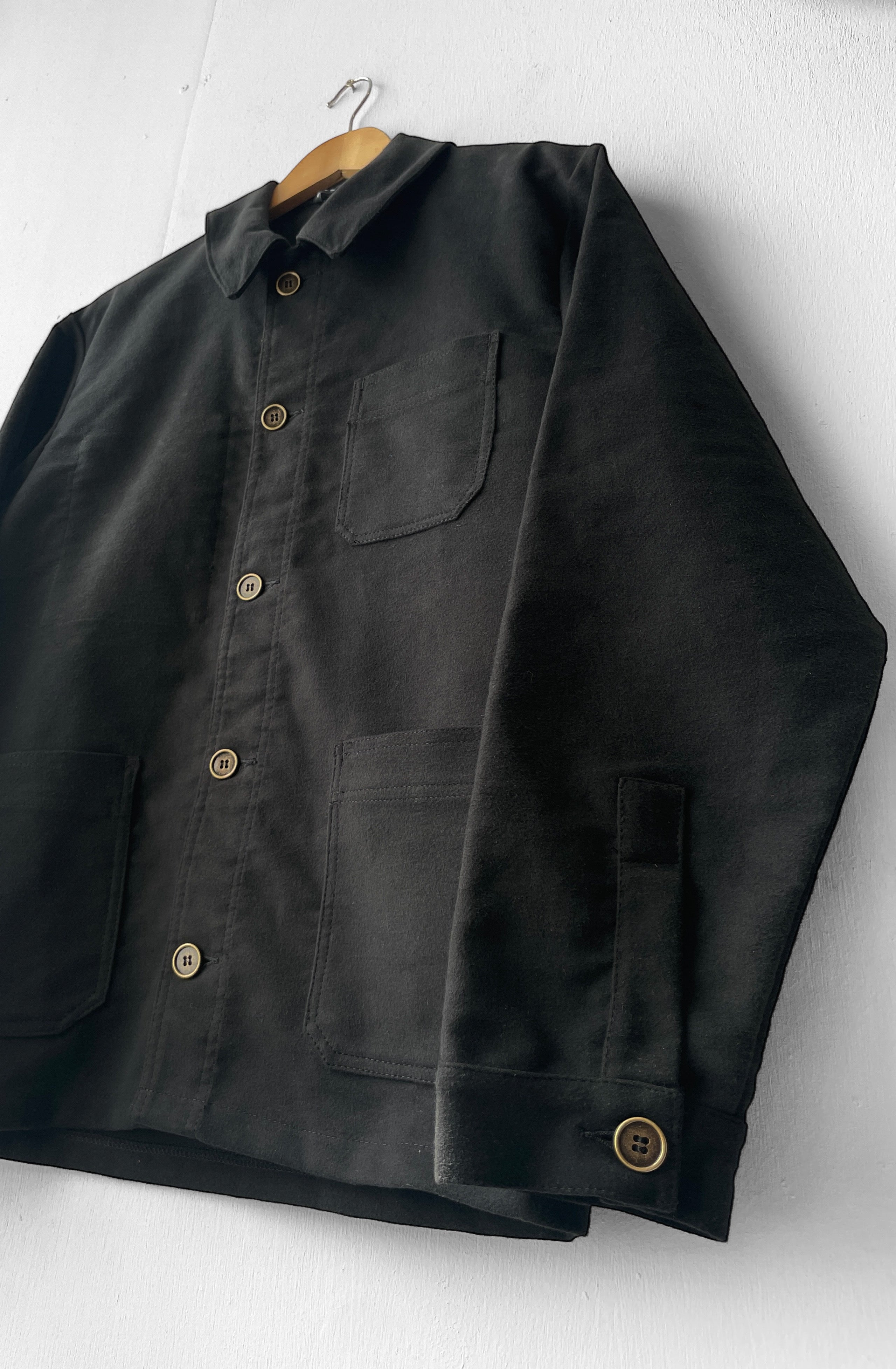 Black French Moleskin Chore Jacket Made In England – Wolf Clothing
