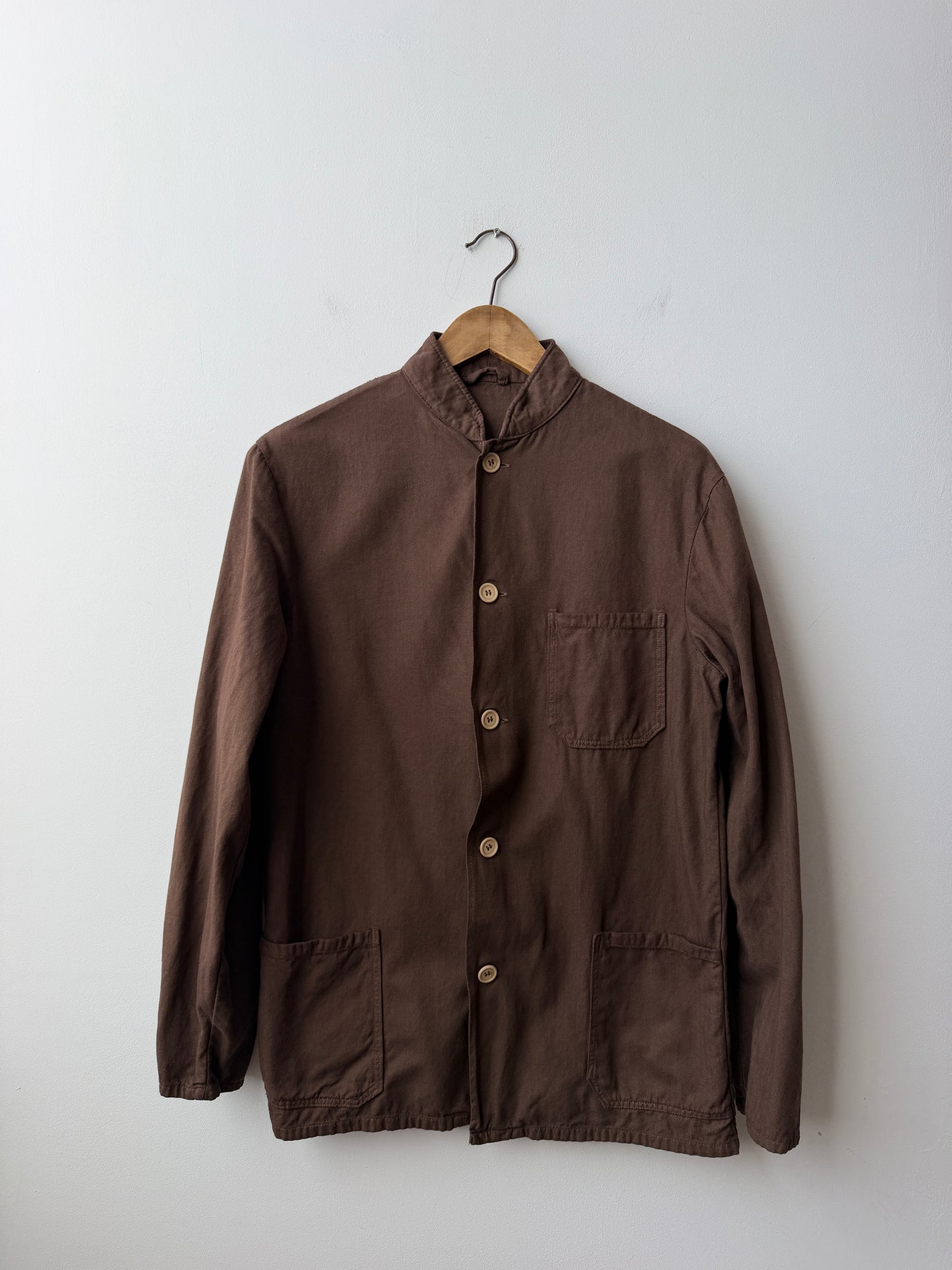 Vintage Brown Herringbone Chore Jacket Nehru Mandarin Collar