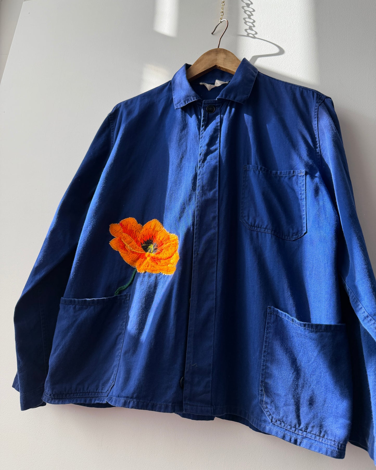 Vintage Embroidered Poppy French Chore Jacket