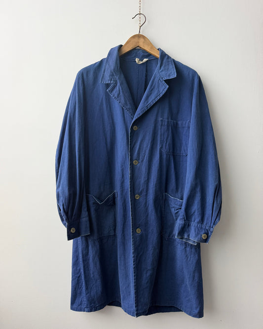 Vintage Faded Blue Duster Workwear Coat - Large