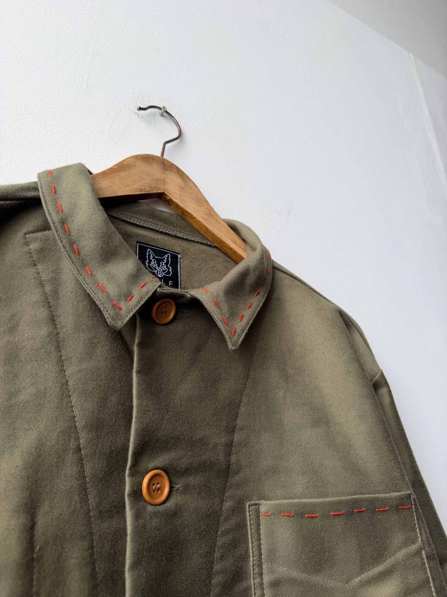 WOLF Reworked Chore Jacket Contrast Red Stitch Moss Green 2XL