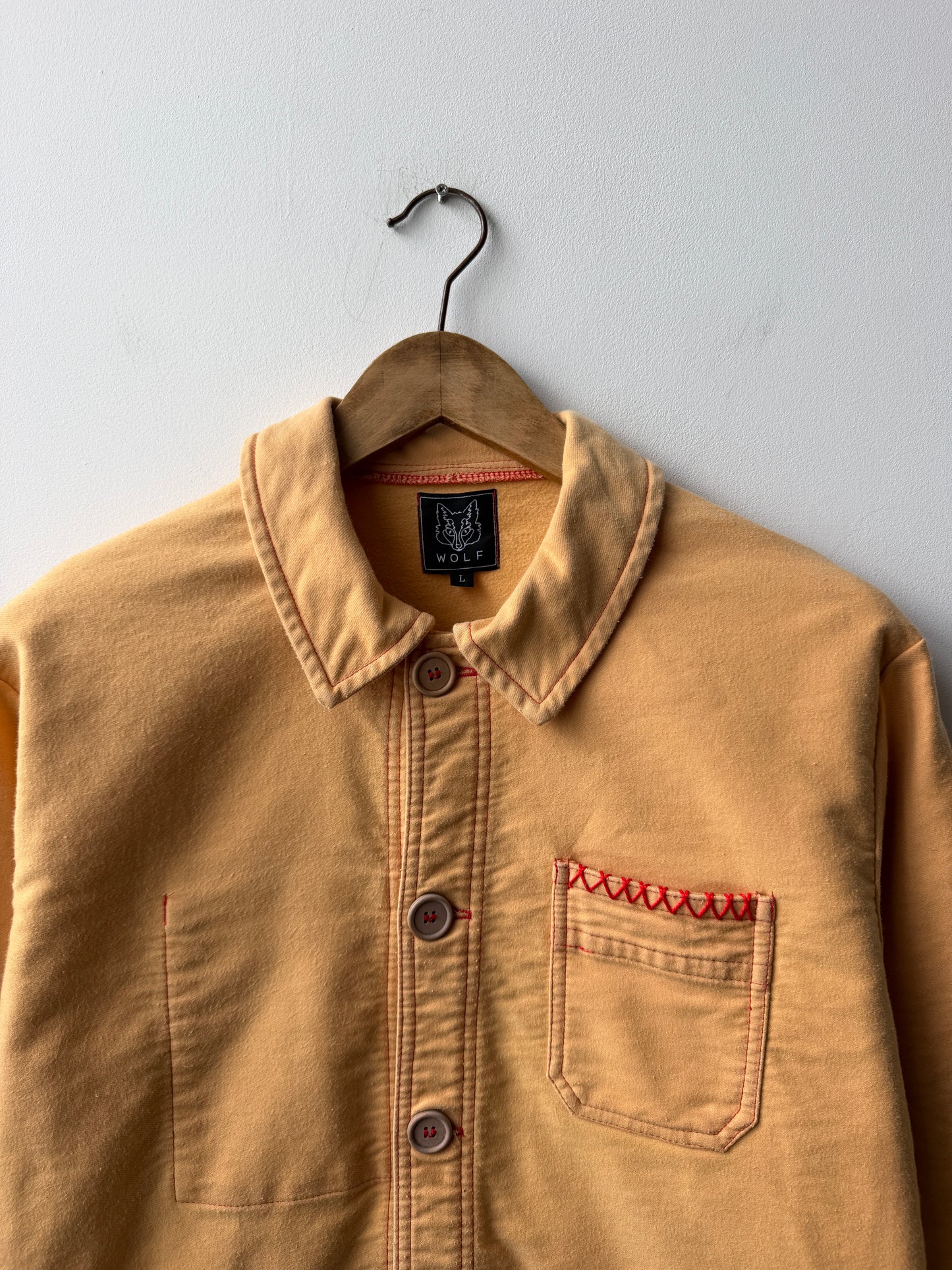 WOLF Moleskin Jacket Reworked Chore Jacket Red Stitch - Medium/Large
