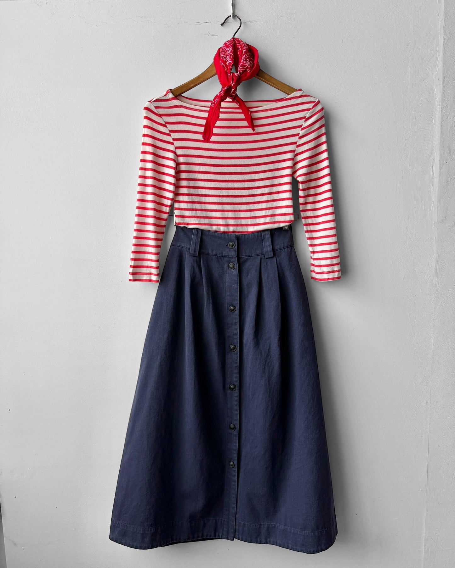 1950s Button Down A-line Utility Skirt Navy Blue