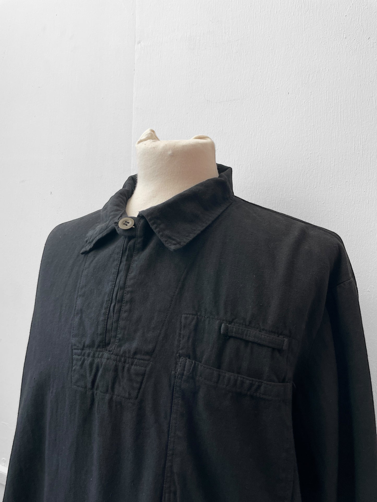 Vintage Cotton Herringbone Smock Black