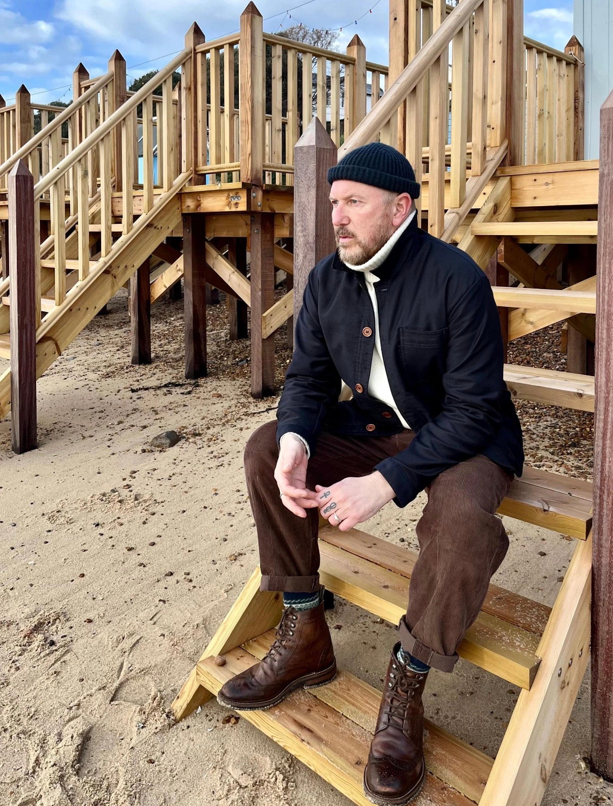 Ink Blue French Moleskin Chore Jacket Made In England