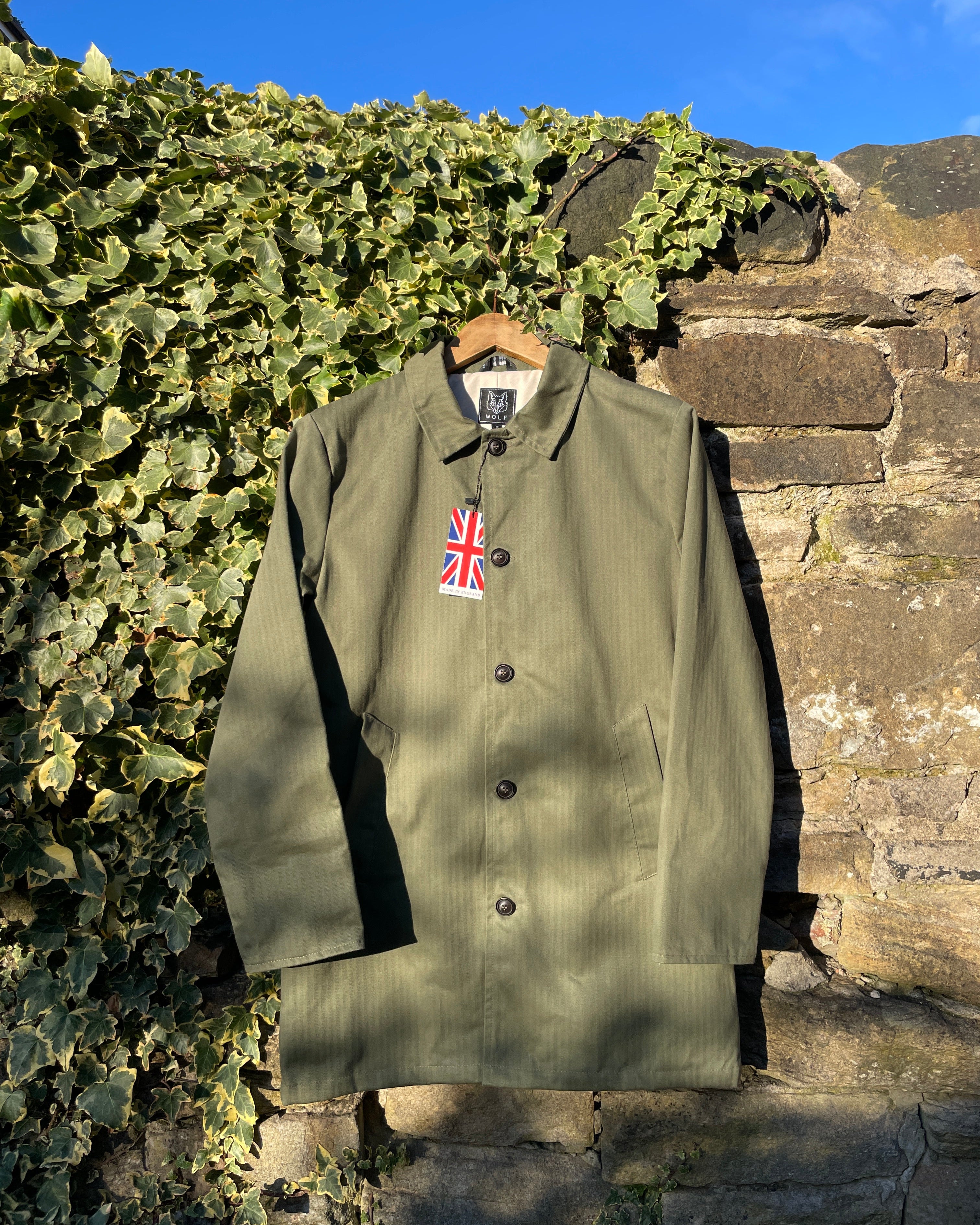 Waxed Cotton Mac Raincoat Duster Jacket Army Green – Wolf Clothing
