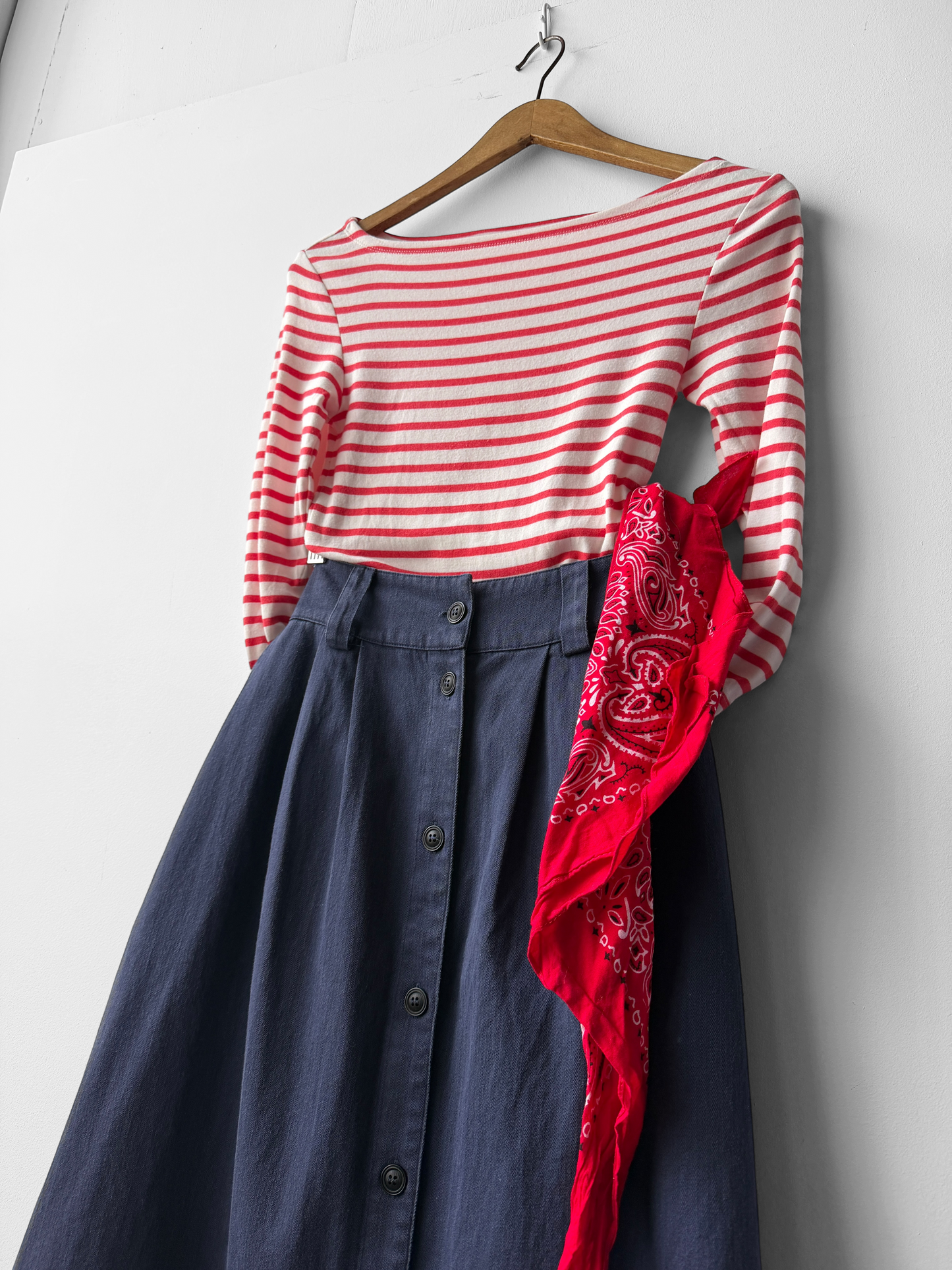 1950s Button Down A-line Utility Skirt Navy Blue