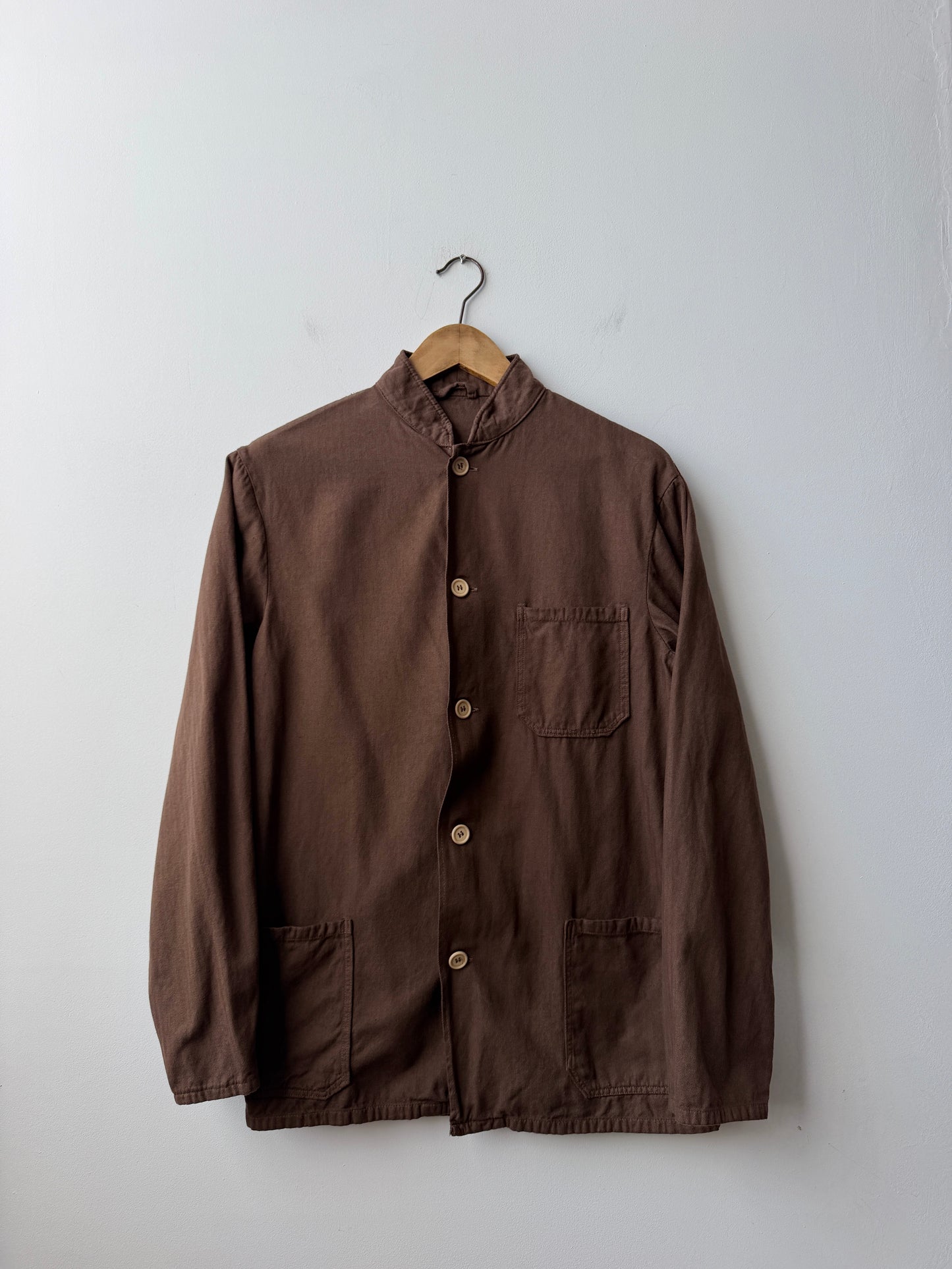 Vintage Brown Herringbone Chore Jacket Nehru Mandarin Collar