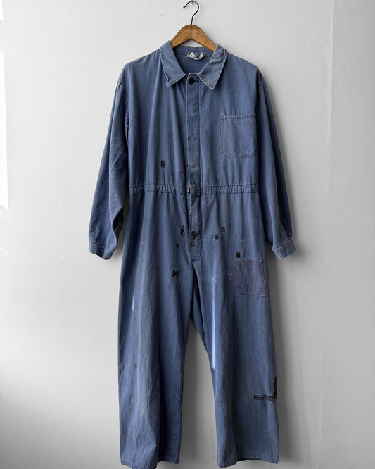 Vintage Repaired Workwear Jumpsuit Blue