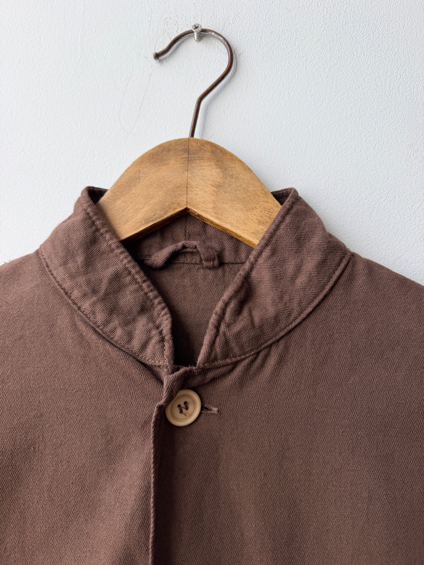 Vintage Brown Herringbone Chore Jacket Nehru Mandarin Collar