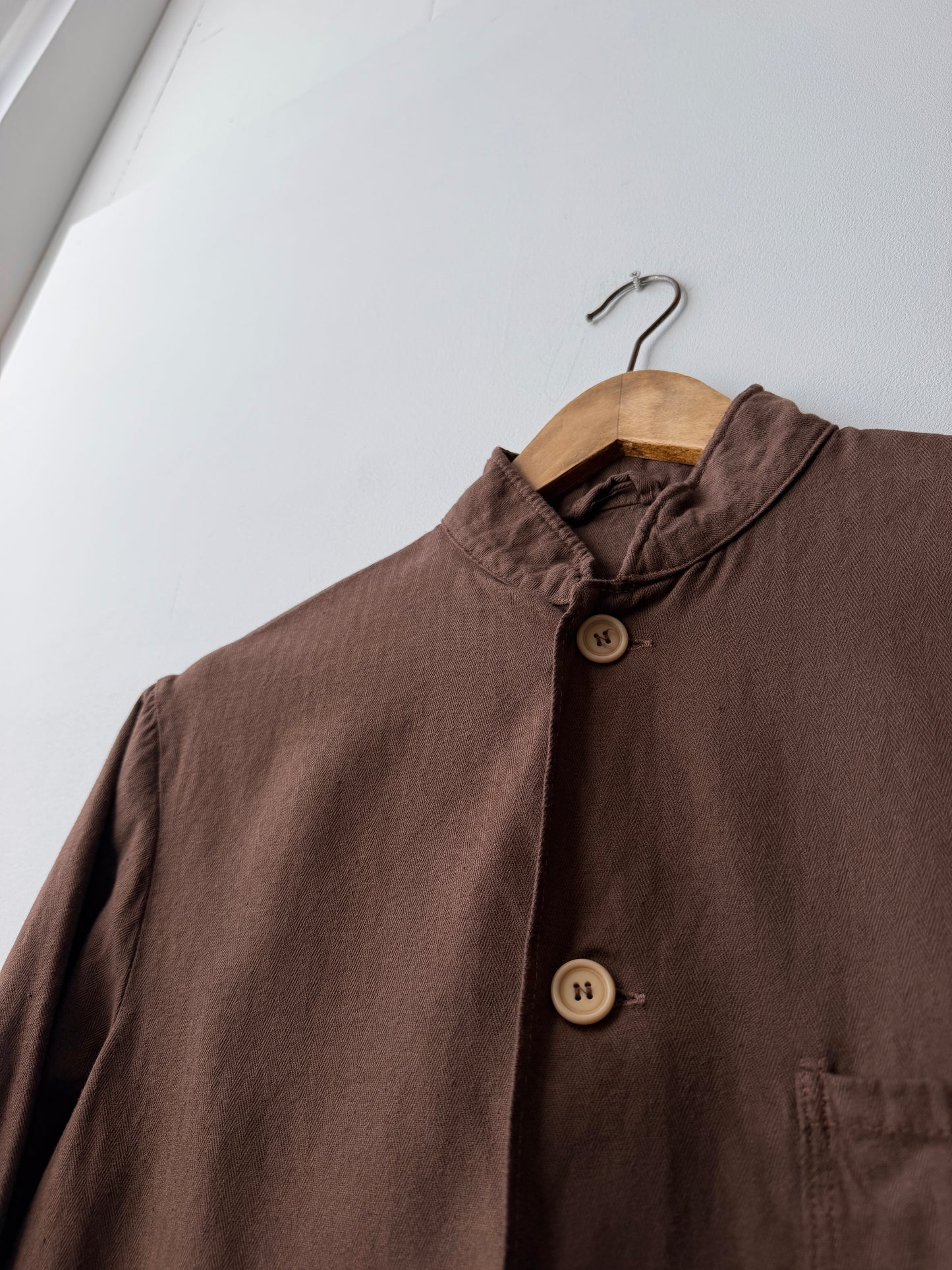 Vintage Brown Herringbone Chore Jacket Nehru Mandarin Collar